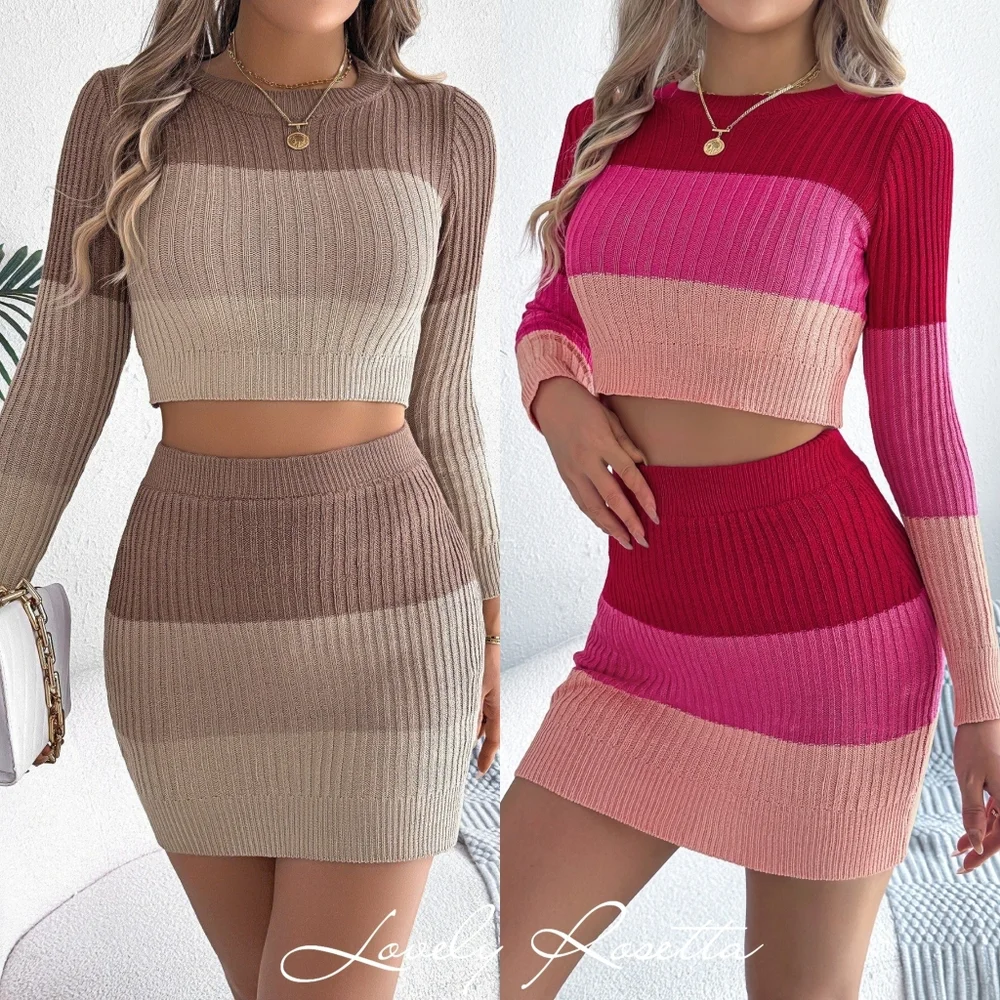 Pink Colorblock Knit Skirt Set - Picture 9 of 10